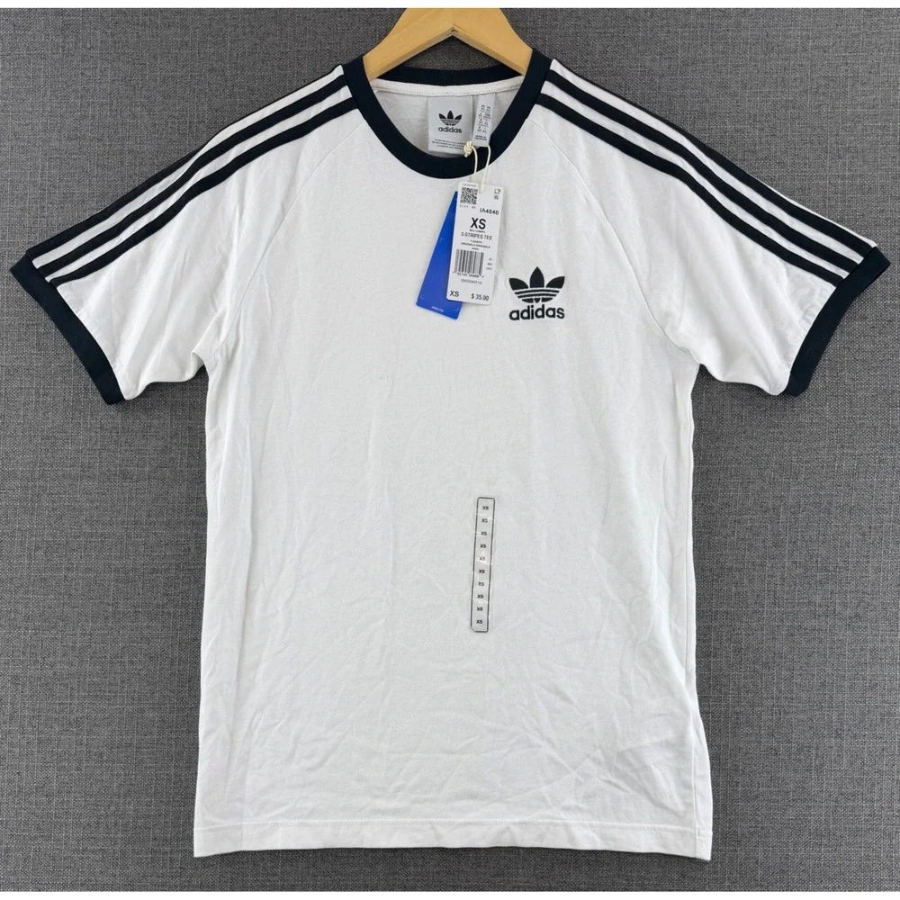 NWT Adidas Originals Men 3-Stripes Tee White Black Trefoil Ringer T-Shirt XS